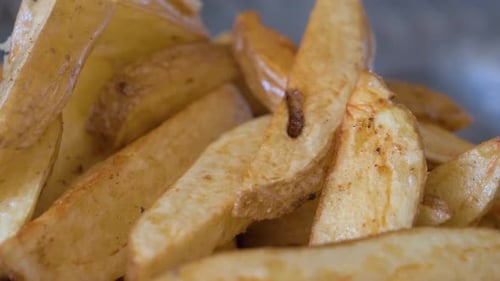 Close-Up Of Homemade French Fries. Natural Potatoes.