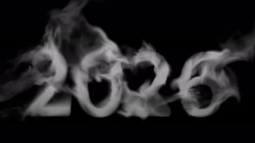 Smoking 2026 on a black background in super slow motion. New Year 2026.