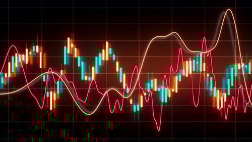 Animated Financial Charts with Neon Candlestick and Line Graphs