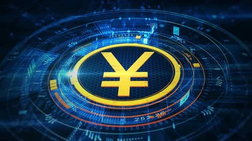 Futuristic Digital Yen Yuan Money Symbol 3D Animation