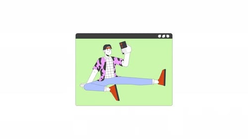 Animated Flat Design Illustration of Person Taking Selfie with Phone