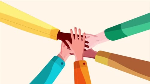 Flat Design Diverse Hands Teamwork Animation