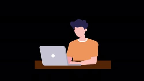 Flat Design Animation of Man Working on Laptop