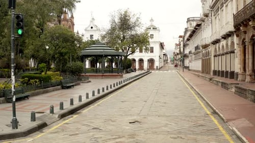 Empty City of Cuenca, Ecuador, during locked down of the Covid19 pandemia from a drone perspective