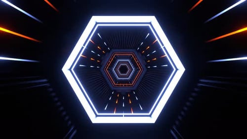 Orange And Light Blue Neon Hexagon Futuristic Tunnel Background Vj Loop In 4K