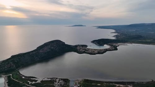Aerial view of Voidokilia beach in Messinia, Greece