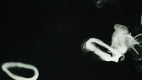 Smoke Rings on Black Background Smoking Steam Clouds of Vapour Closeup Burning Fog