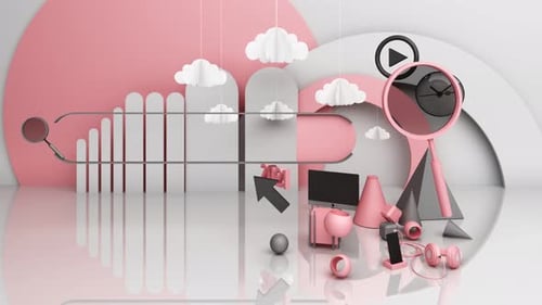 Abstract Geometric Composition in Pink and Gray