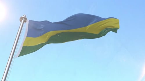 Rwanda National Flag Waving Animation Against Blue Sky