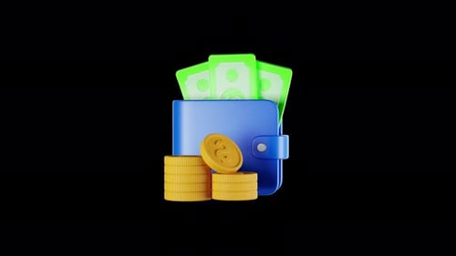 3D Animated Wallet with Stacking Money and Coins