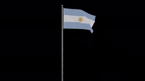 Waving Argentina Flag on Pole with Alpha Channel