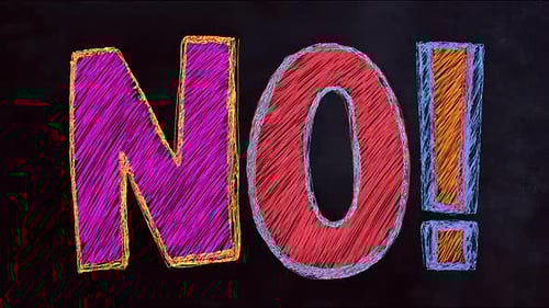 Colorful chalk text no! repeating animation loop on black background