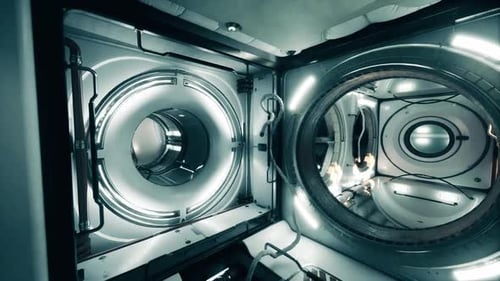 Interior of a Futuristic Space Station Featuring Advanced Technology and Design