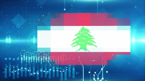 Lebanon Flag On Economy Background And Graph
