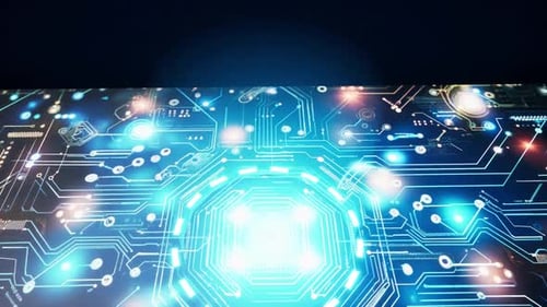 Concept animation shows the process of turning on the CPU in the motherboard.