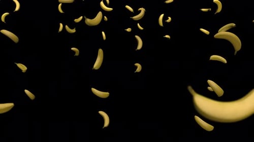 Vibrant 4K Banana Cascade: Playful Element 3D Scene with Alpha Transparency