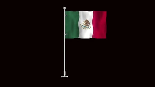 Mexico Flag Waving Animation on Flagpole