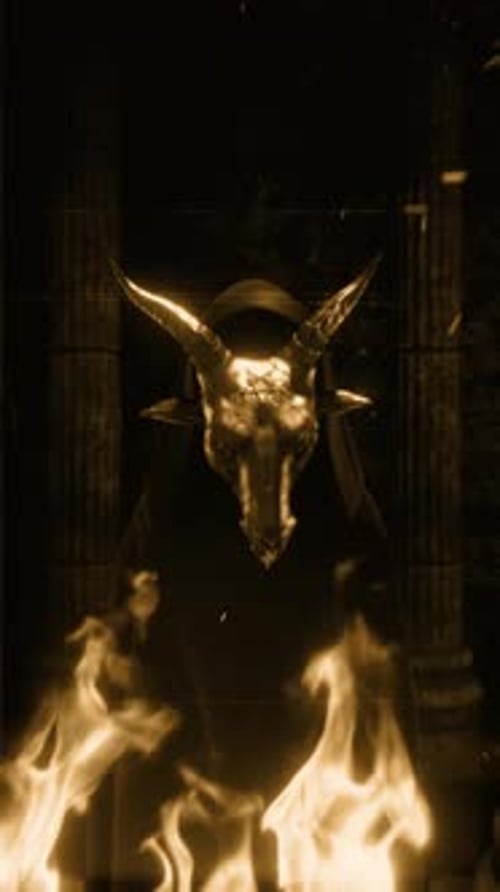 Flaming Occult Skull Figure with Grunge Film Effect