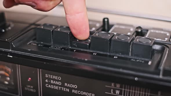 Finger Pressing Play on Vintage Cassette Recorder, Technology Stock ...