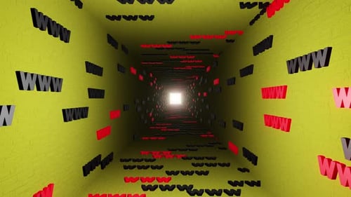 WWW symbols sign in yellow tunnel background 3d render. Hypertext transfer protocol secure web 3