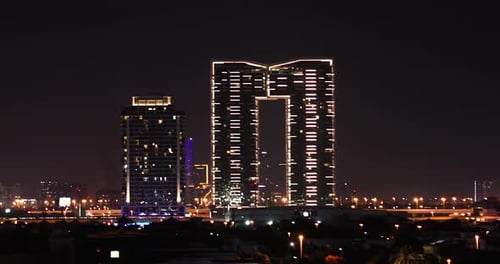 Dubai skyscrapers at night