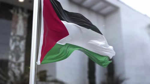 Realistic Waving Palestine Flag on a Flagpole
