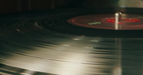 Vinyl Record Spinning on Record Player Close Up