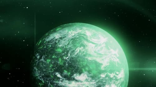 Green-Tinted Planet in Starry Space