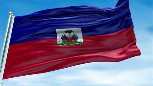 Realistic Haiti Flag Waving in Wind Against Blue Sky