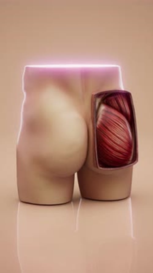 Conceptual 3D animation of gluteal muscle anatomy