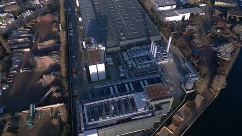 Data center building server cooling infrastructure. Lovely aerial view drone