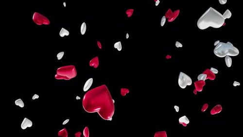 Falling Red and White Hearts Seamless Loop Animation