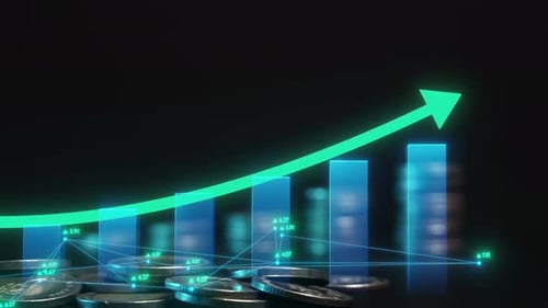 Rising Bar Graph with Coins and Arrow