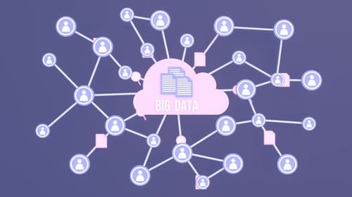 3D Animation Of Big Data. Cloud, Data, Search And User Icon Video Footage.