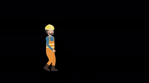 Flat Design Animation of Walking Construction Worker