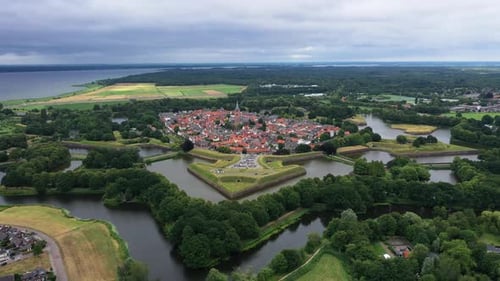 Historical Fortified Walled City Of Naarden In North Holland, Netherlands. Aerial Drone Shot