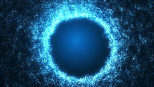 Abstract moving blue energy plasma field, rotating shiny vortex from particles