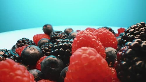 Close Up of Fresh Blueberries, Blackberries and Raspberries