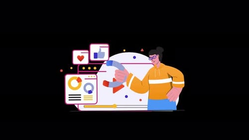 Flat Design Animation of Social Media Marketing and Data Analytics