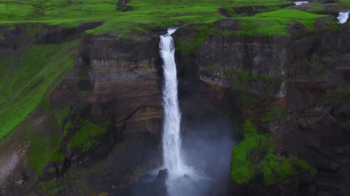Aerial View of Haifoss Waterfall and Basalt Canyon in Iceland
