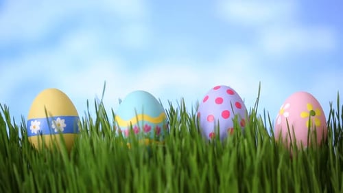 Easter eggs hidden in lush green grass celebrate spring in a time lapse