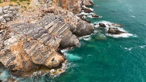 Awesome Sea Rocky Texture Aerial View 4 K Turkey Alanya