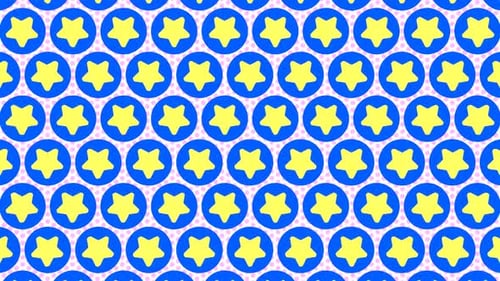 Rotating Yellow Stars in Blue Circles Geometric Pattern Loop