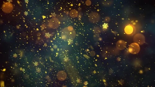 Golden Snowflakes and Bokeh Particles Festive Background