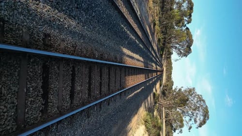 Slow Motion Vertical Shot Of Train Rails POV, Western Australia