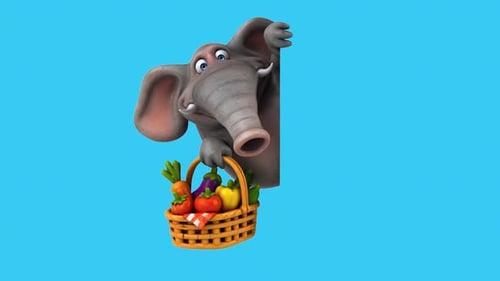 Lustiger 3D-Cartoon-Elefant mit Gemüse (auf Alpha)