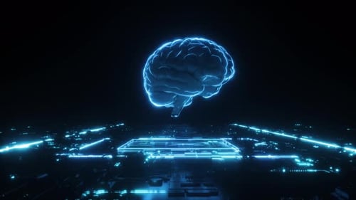Hud Neon Glowing Brain Digital Background