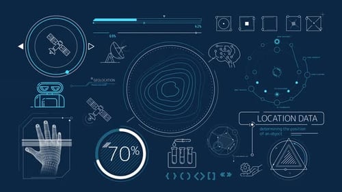 Futuristic HUD Data Interface with Science and Technology Elements