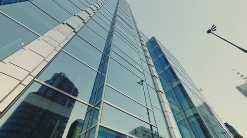 New Office Glass High Rise Skyscraper Buildings Business District with Wall Mirror Building