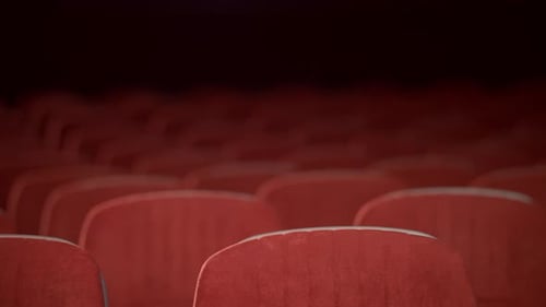 Empty Cinema Chair Before Premiere. Rows Of Empty Seats In Movie Theatre. Comfortable Armchairs I...